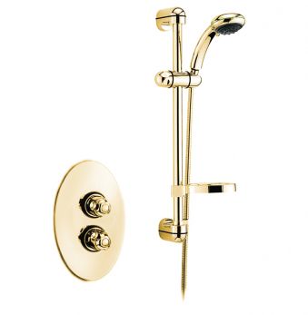 Roma concealed thermostatic shower valve complete with Europa No. 2 kit, Antique Gold Plated