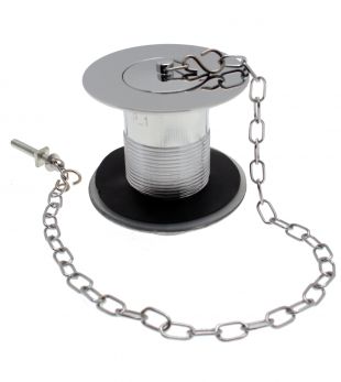 1 1/2" brass belfast sink waste unslotted with 15" oval link chain & solid plug, Chrome Plated