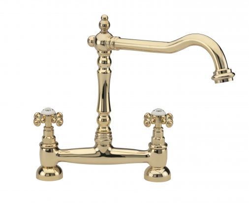 French classic bridge sink mixer, Polished Brass Plated