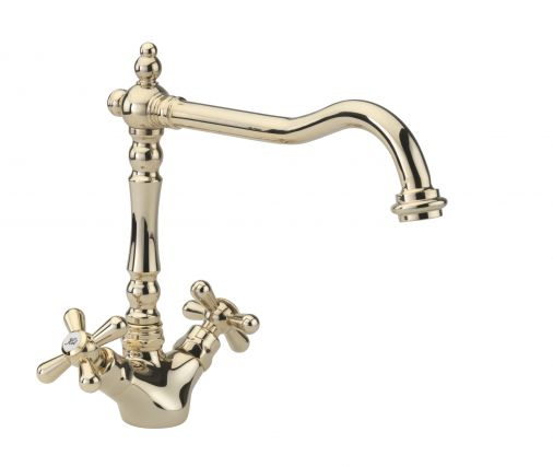 French classic mono sink mixer, Polished Brass Plated