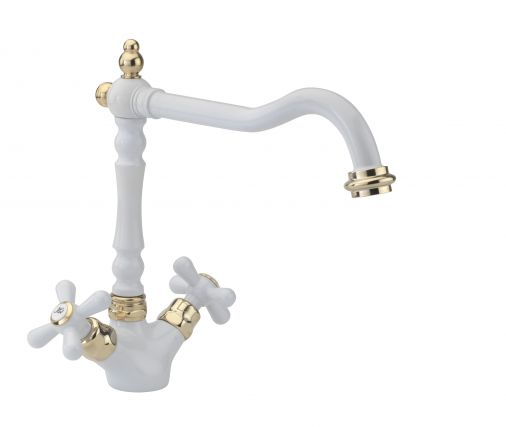 French classic mono sink mixer, White and Antique Gold Plated