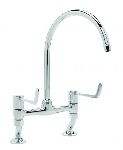 Capri lever dual flow bridge pillar sink mixer, 6" lever , Chrome Plated