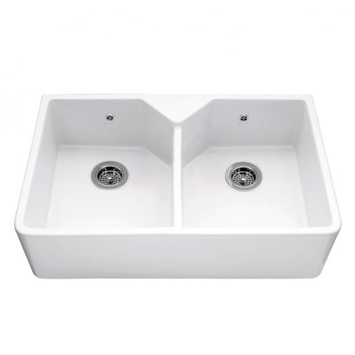 Caple Chepstow Double Bowl White Ceramic Belfast Kitchen Sink - 800 x 490mm