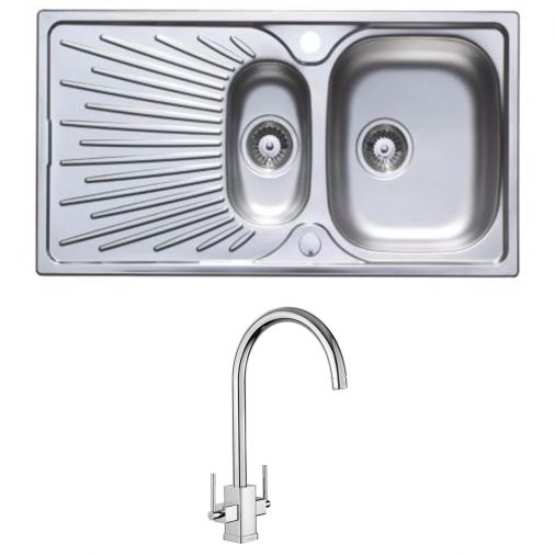 Astracast Sunrise 1.5 Bowl Stainless Steel Sink with Waste Kit & Rangemaster Vertex Brushed Nickel M