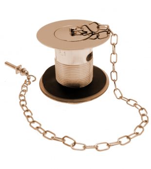 1 1/2" brass belfast sink waste slotted with 15" oval link chain & solid plug, Antique Gold Plated